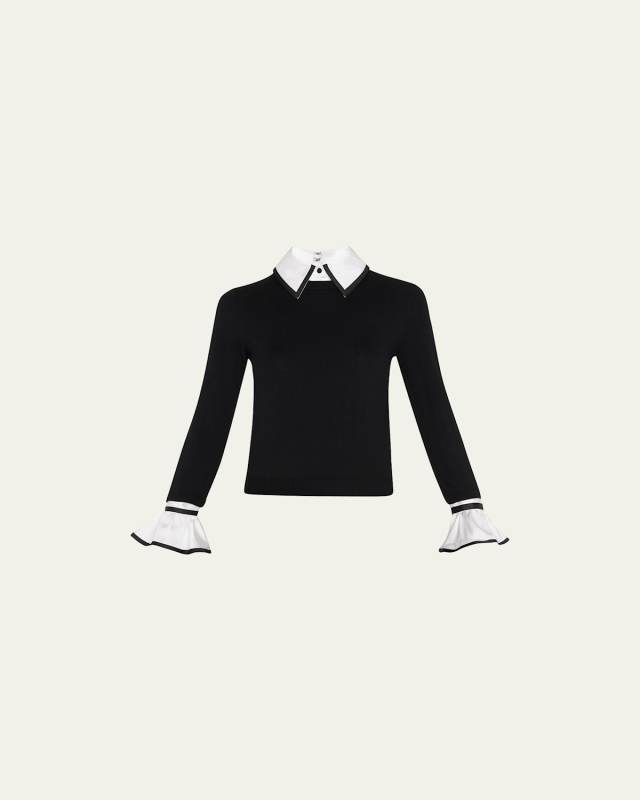 Justina Woven Combo Long-Sleeve Pullover